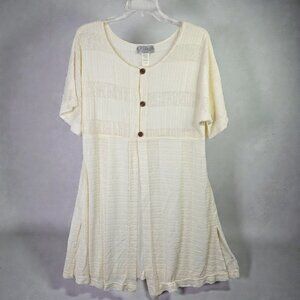 J Valdi Cardigan Sweater Womens XL White Textured Knit Open Button Front Boho